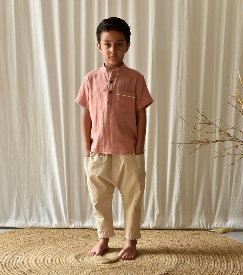 Salmon Pink Shirt by Khara Kapas Kids for kids in Singapore