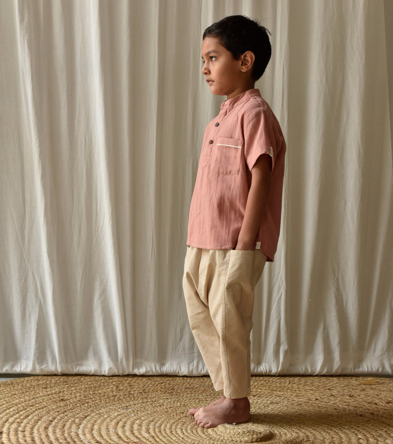 Salmon Pink Shirt by Khara Kapas Kids for kids in Singapore