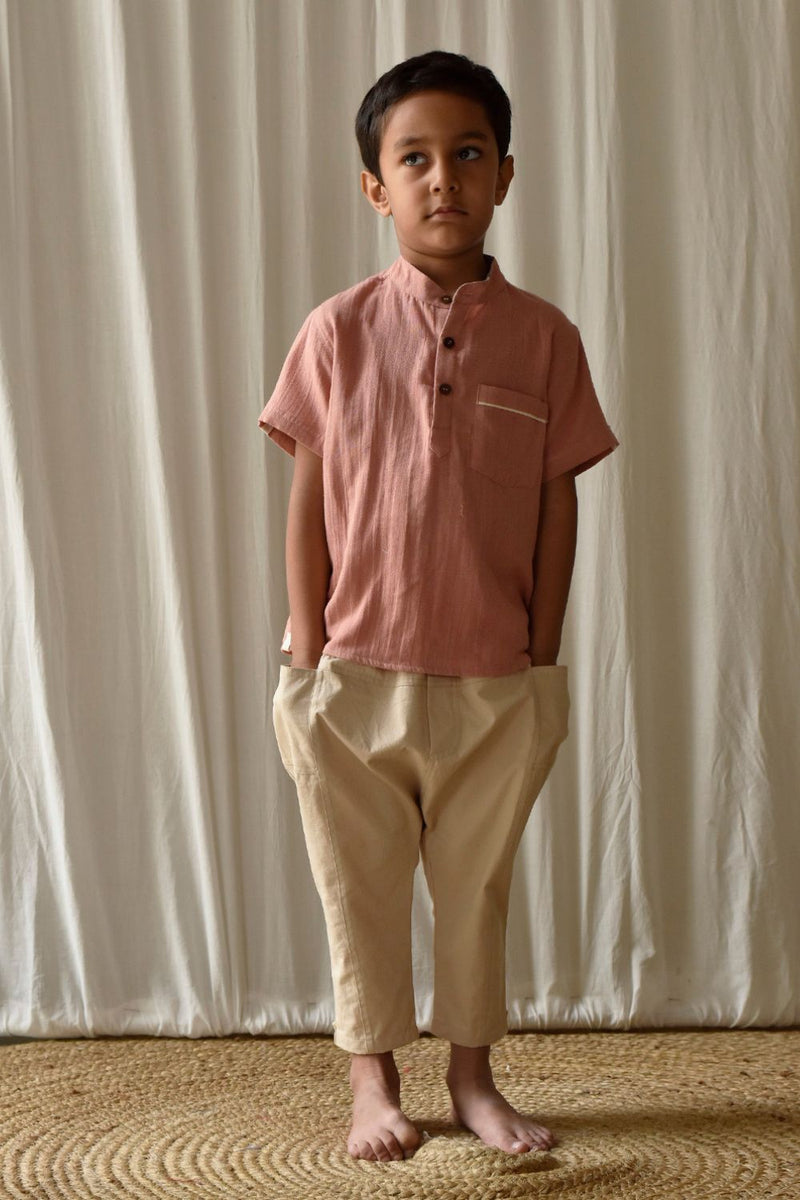 Salmon Pink Shirt by Khara Kapas Kids for kids in Singapore