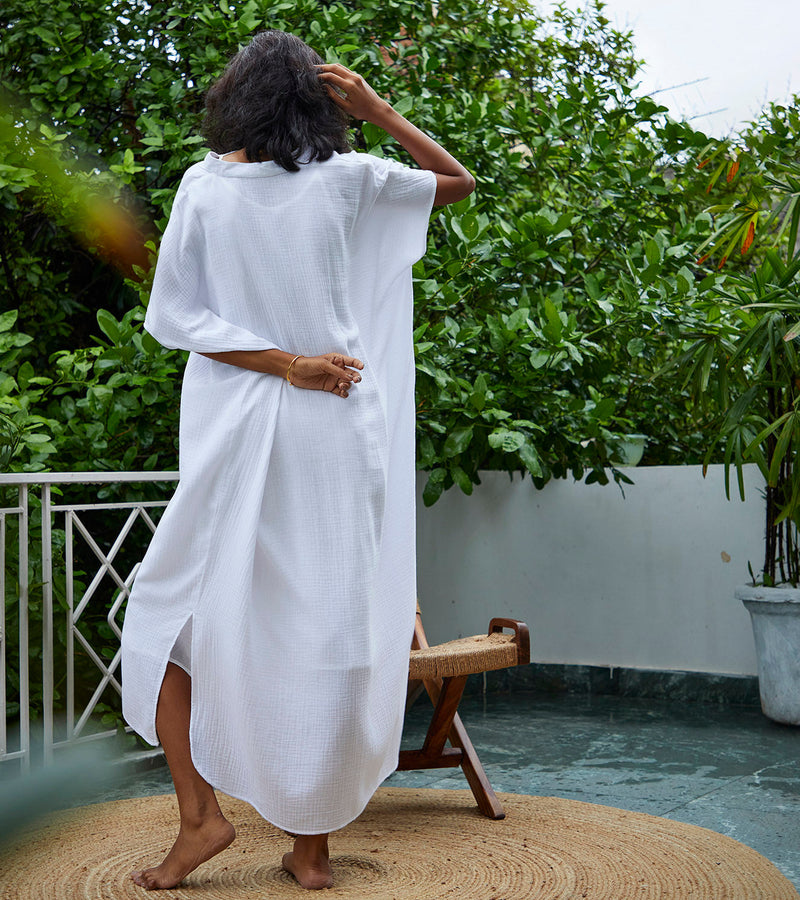 Salt Kaftan Lounge Wear by Khara Kapas in white for women in Singapore