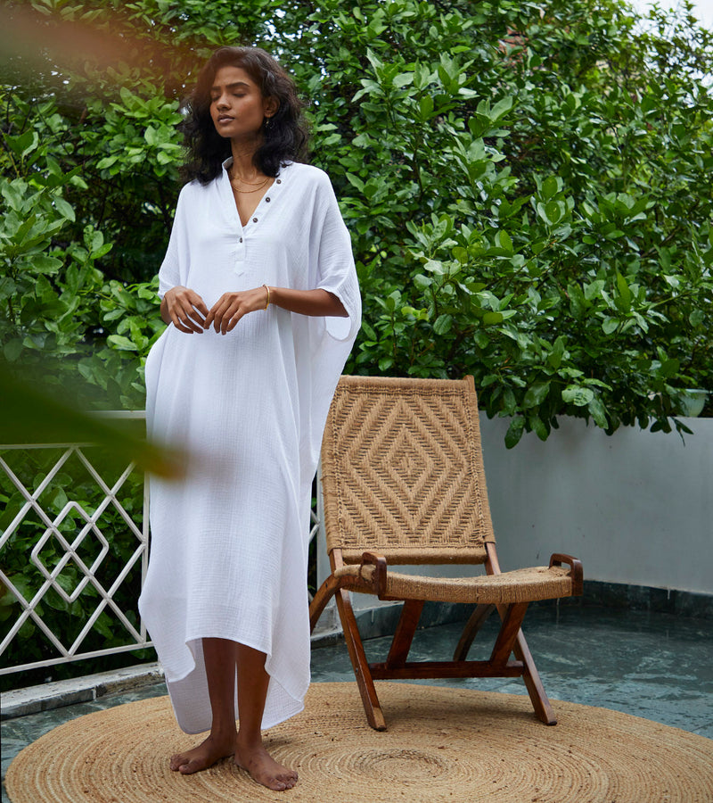 Salt Kaftan Lounge Wear by Khara Kapas in white for women in Singapore