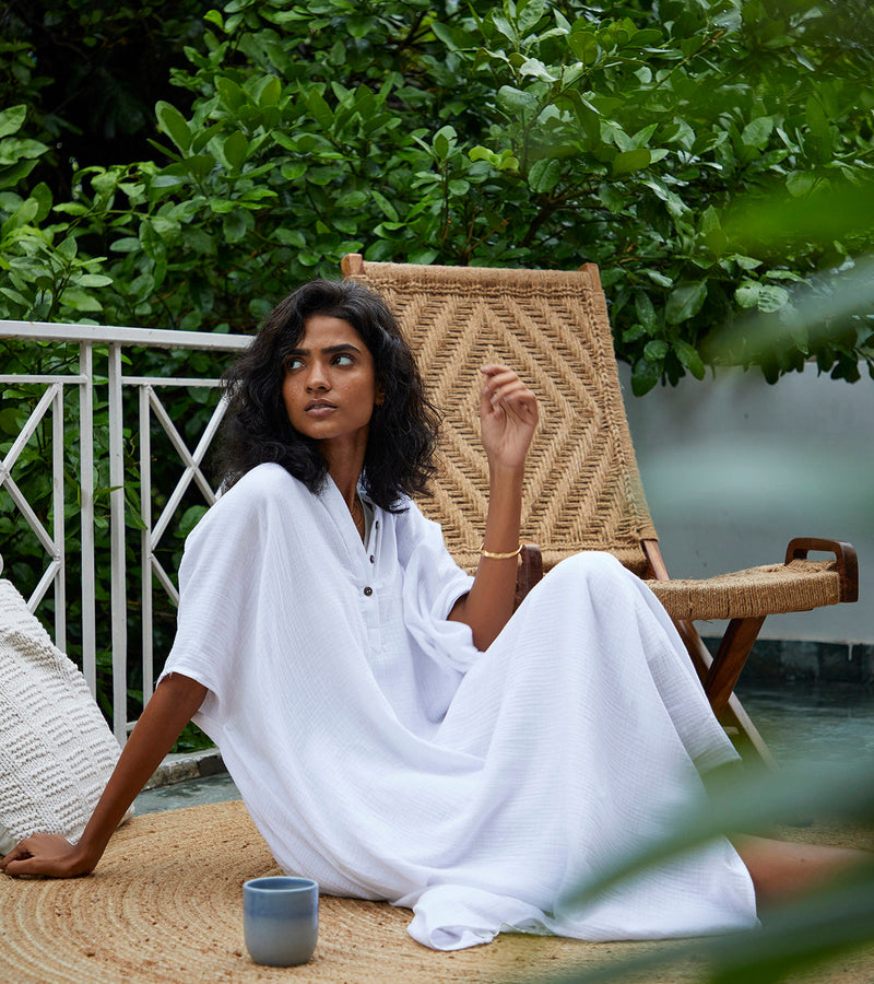 Salt Kaftan Lounge Wear by Khara Kapas in white for women in Singapore