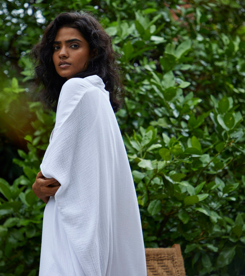 Salt Kaftan Lounge Wear by Khara Kapas in white for women in Singapore