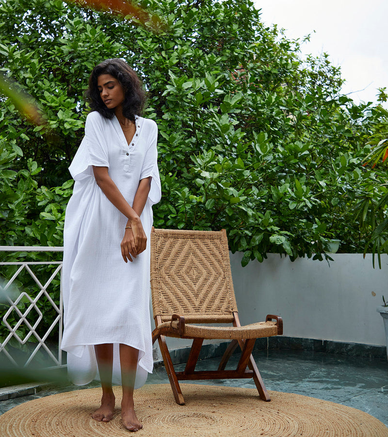 Salt Kaftan Lounge Wear by Khara Kapas in white for women in Singapore