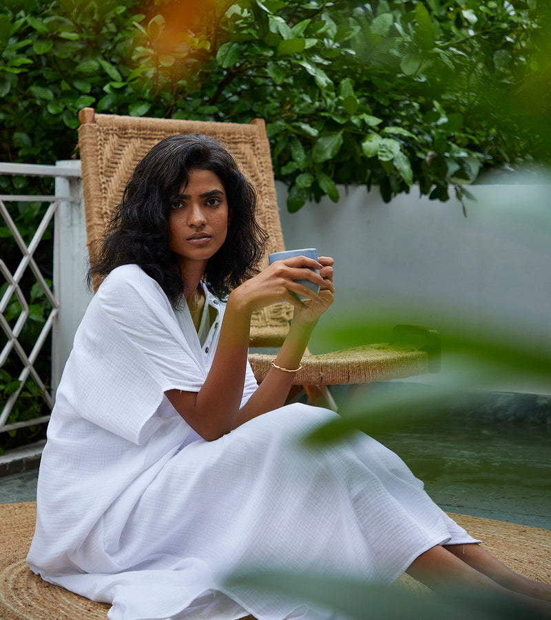 Salt Kaftan Lounge Wear by Khara Kapas in white for women in Singapore