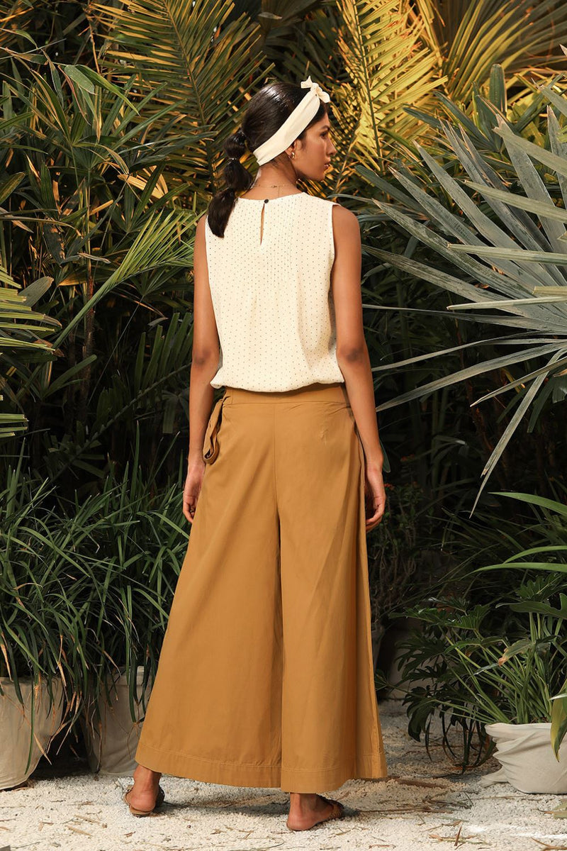 Sand Castle-Flared Pants Bottoms by Khara Kapas for women in Singapore