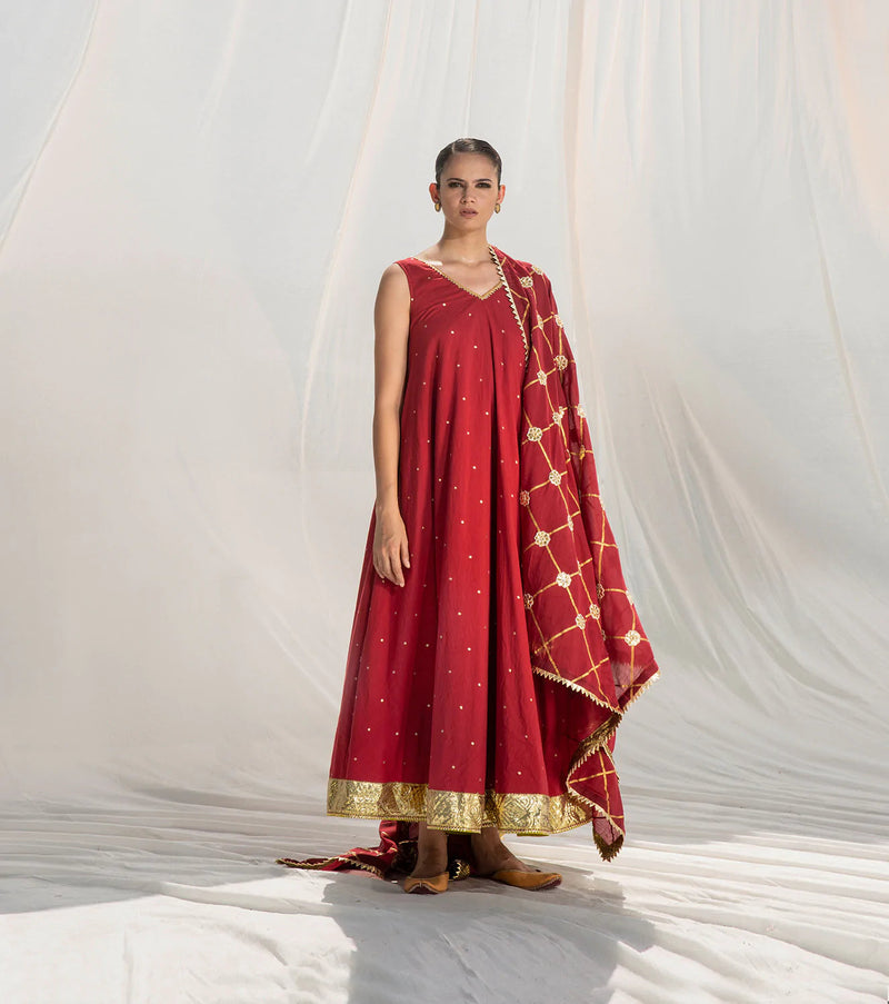 Sangria Flared Maxi Indo-Western Wear by Khara Kapas for women in Singapore