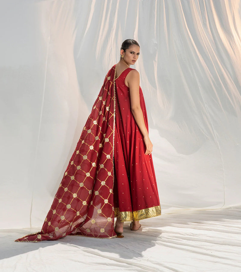 Sangria Flared Maxi Indo-Western Wear by Khara Kapas for women in Singapore