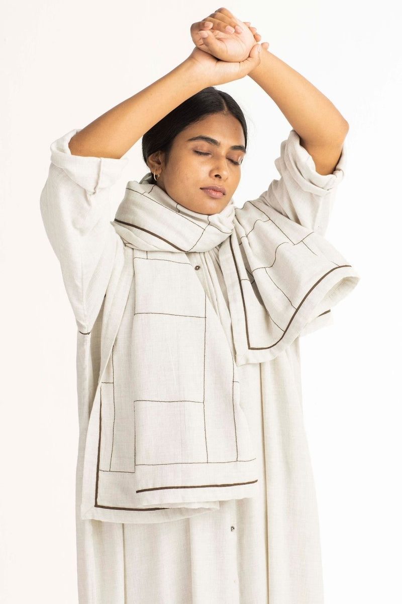 Scarf- Beige Embroidery linen Scarves & Stoles by THREE for women in Singapore