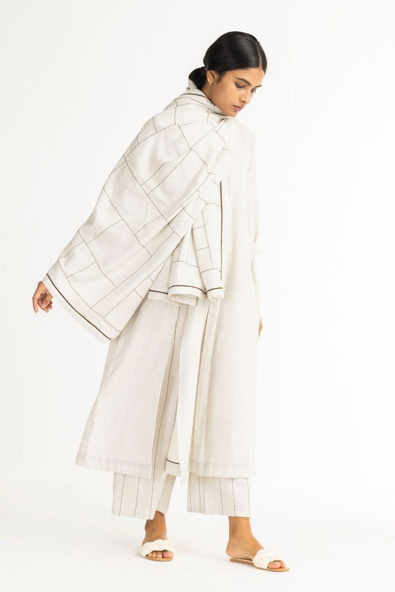 Scarf- Beige Embroidery linen Scarves & Stoles by THREE for women in Singapore