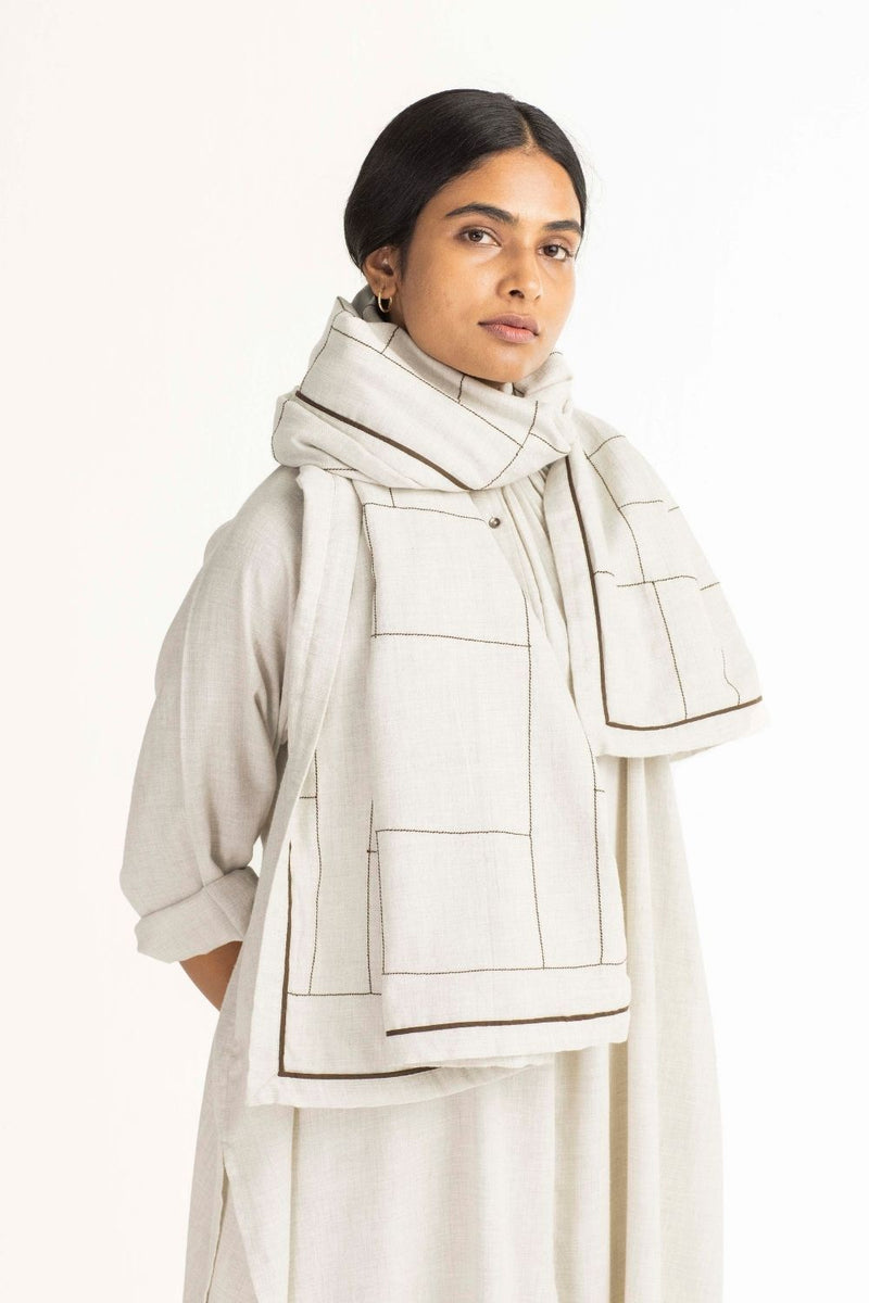 Scarf- Beige Embroidery linen Scarves & Stoles by THREE for women in Singapore