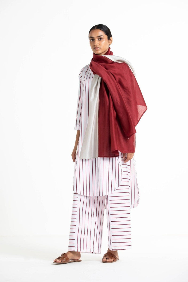 Scarf Crimson Red linen Scarves & Stoles by THREE for women in Singapore