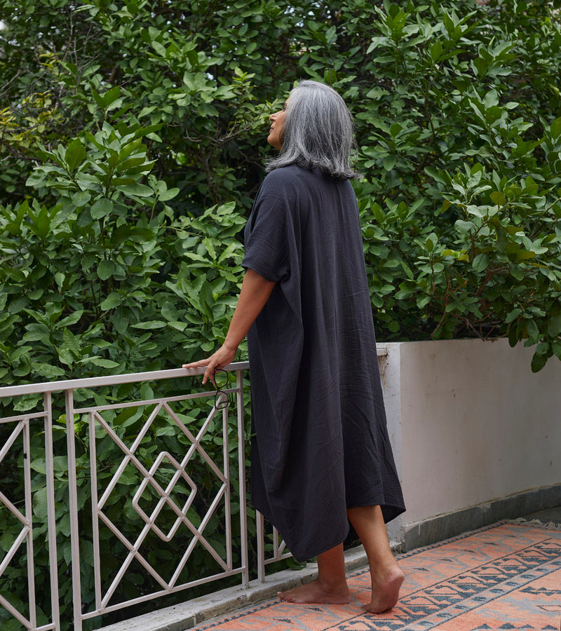 Shadow Kaftan Lounge Wear by Khara Kapas in black for women in Singapore