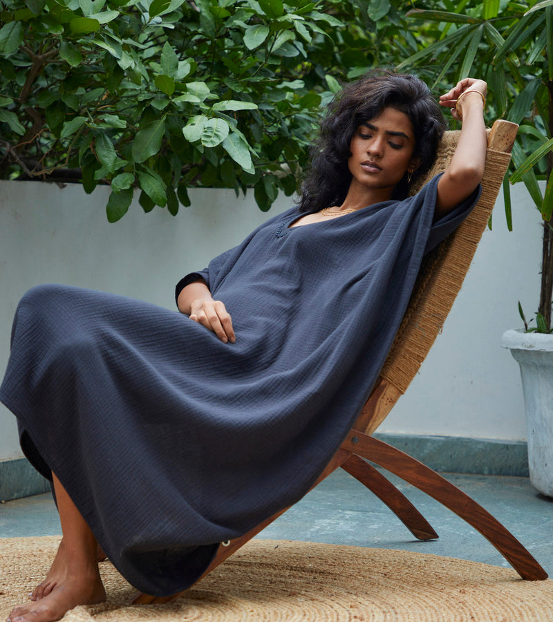 Shadow Kaftan Lounge Wear by Khara Kapas in black for women in Singapore