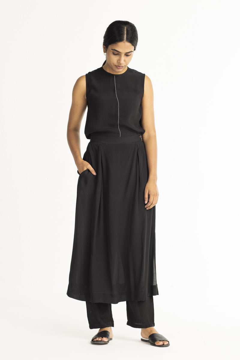 Short Round Top - Black linen Top & Tunics by THREE for women in Singapore