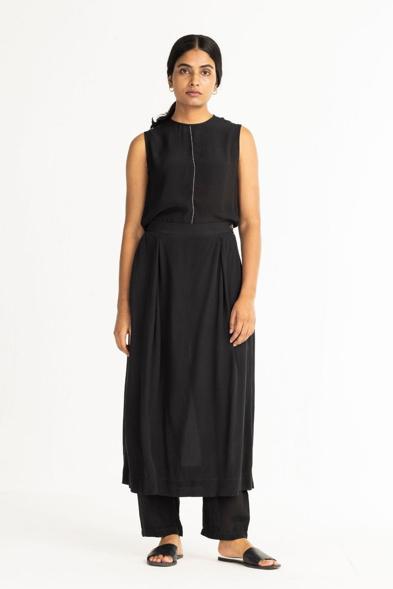 Short Round Top - Black linen Top & Tunics by THREE for women in Singapore