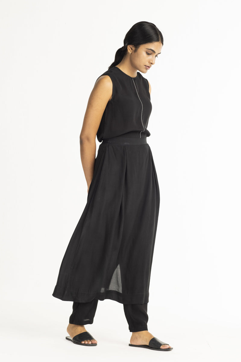 Short Round Top - Black linen Top & Tunics by THREE for women in Singapore