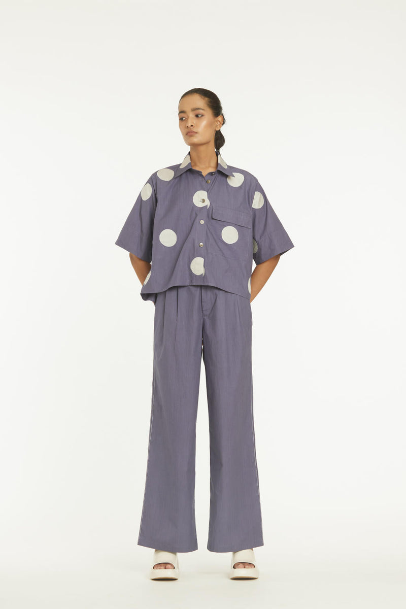 Short Top Co-ord Violet Polka Co-ord Set,Bottoms,Top & Tunics by THREE for women in Singapore