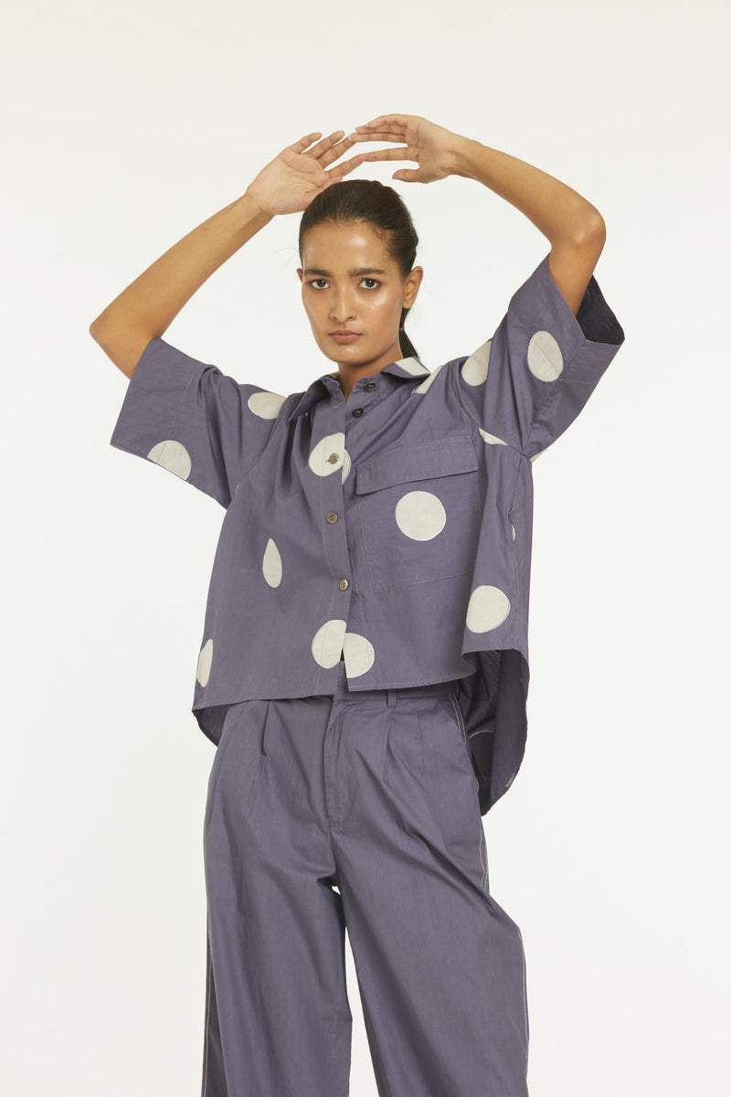 Short Top Co-ord Violet Polka Co-ord Set,Bottoms,Top & Tunics by THREE for women in Singapore