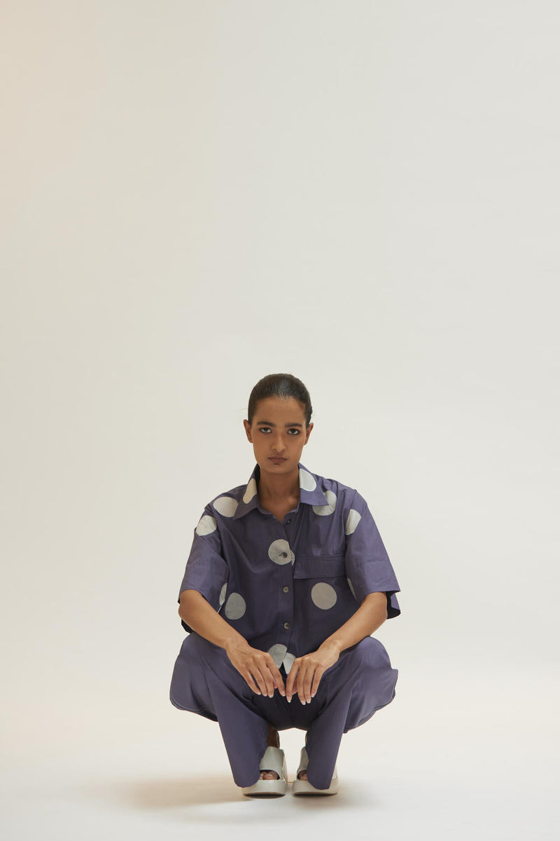 Short Top Co-ord Violet Polka Co-ord Set,Bottoms,Top & Tunics by THREE for women in Singapore
