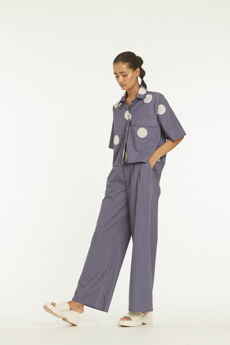 Short Top Co-ord Violet Polka Co-ord Set,Bottoms,Top & Tunics by THREE for women in Singapore