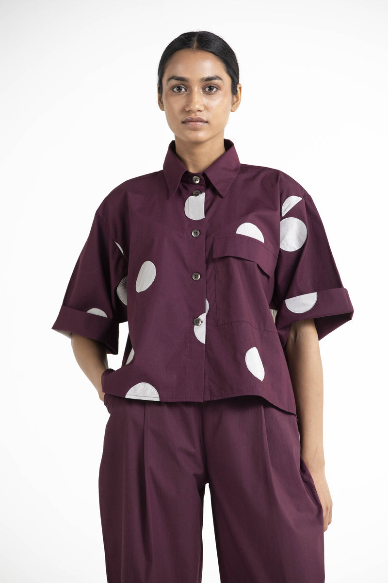 Short Top Co - ord Wine Polka linen Co-ord Set,Top & Tunics by THREE for women in Singapore