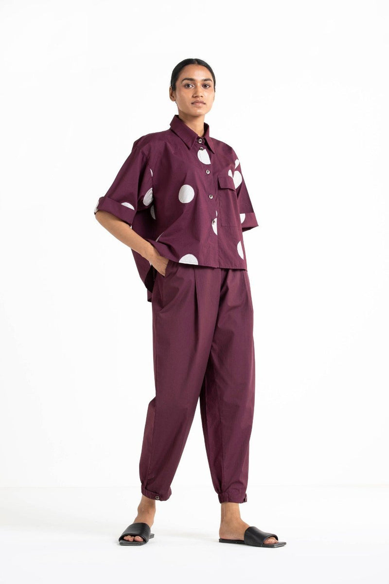 Short Top Co - ord Wine Polka linen Co-ord Set,Top & Tunics by THREE for women in Singapore