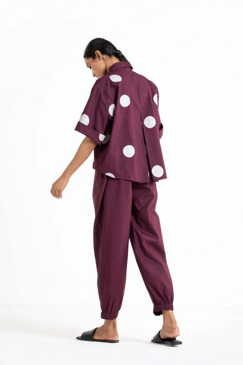 Short Top Co - ord Wine Polka linen Co-ord Set,Top & Tunics by THREE for women in Singapore