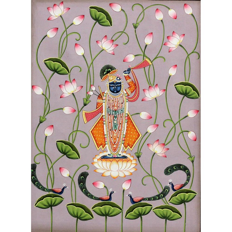 Shrinathji in lotus Pichwai Painting - 2 Art Sushil Soni
