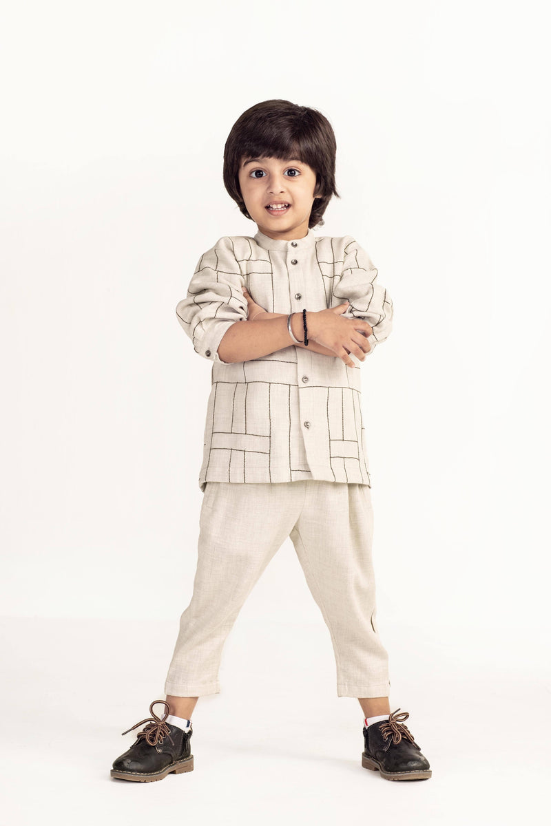 Side Stripe Pant- Beige Bottoms by THREE Kids for kids in Singapore