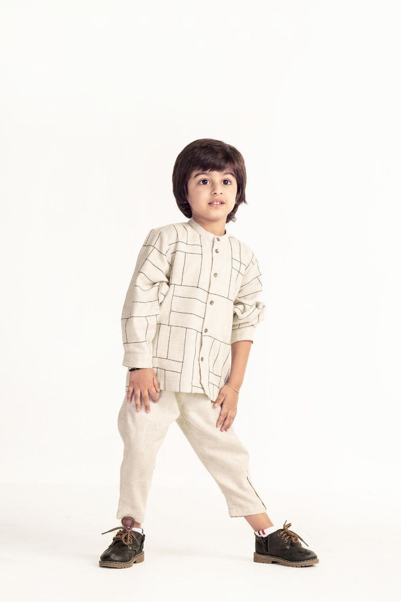 Side Stripe Pant- Beige Bottoms by THREE Kids for kids in Singapore