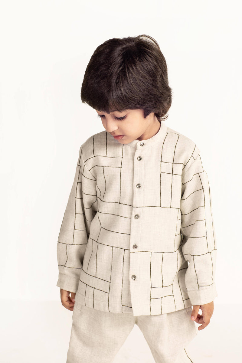 Side Stripe Pant- Beige Bottoms by THREE Kids for kids in Singapore