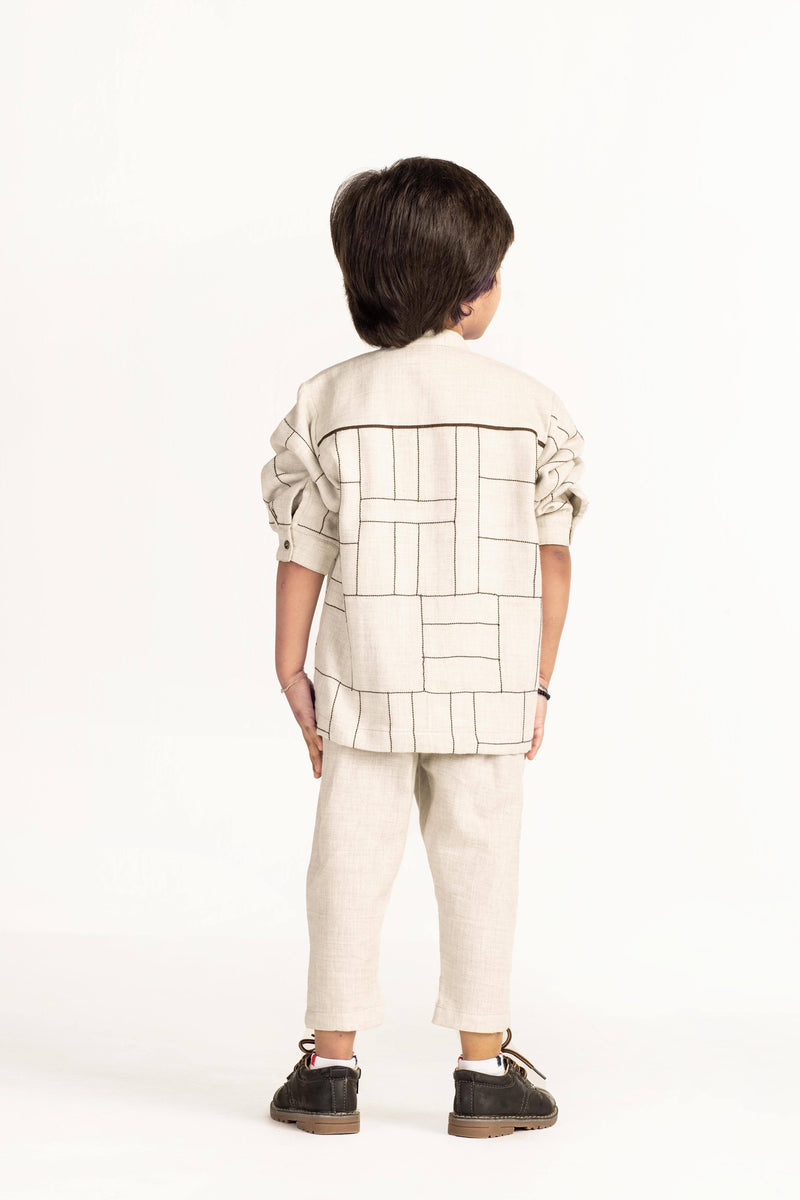 Side Stripe Pant- Beige Bottoms by THREE Kids for kids in Singapore