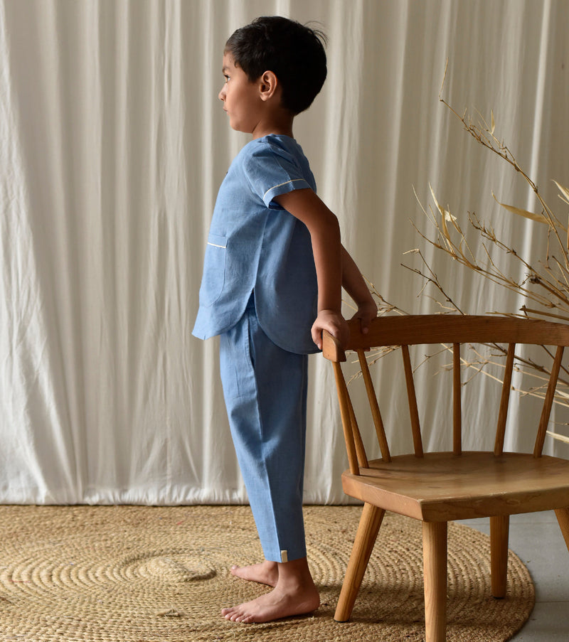 Stone Blue Co-ord Set Co-ord Set by Khara Kapas Kids for kids in Singapore