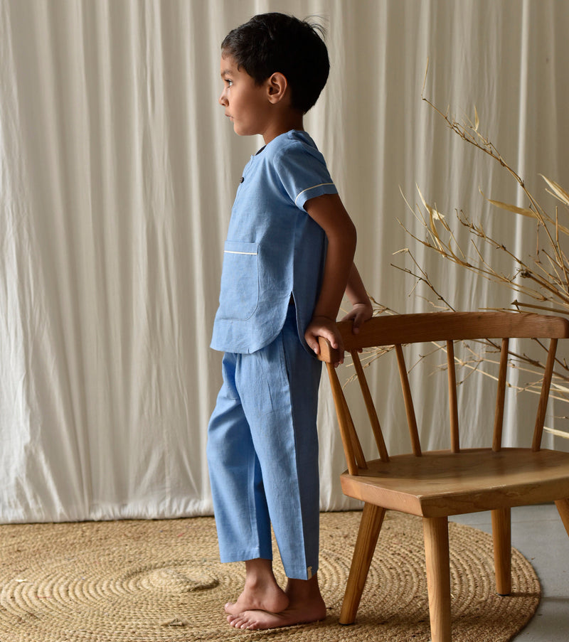 Stone Blue Co-ord Set Co-ord Set by Khara Kapas Kids for kids in Singapore