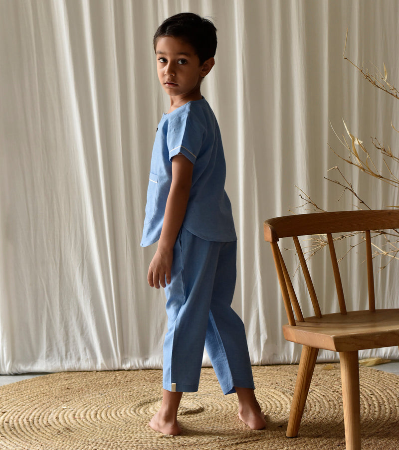 Stone Blue Co-ord Set Co-ord Set by Khara Kapas Kids for kids in Singapore