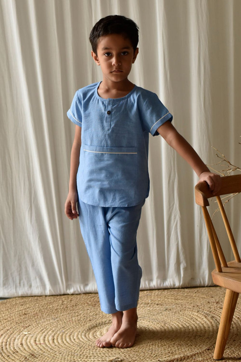 Stone Blue Co-ord Set Co-ord Set by Khara Kapas Kids for kids in Singapore