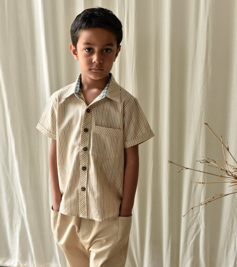 Stripe All Day Shirt by Khara Kapas Kids for kids in Singapore