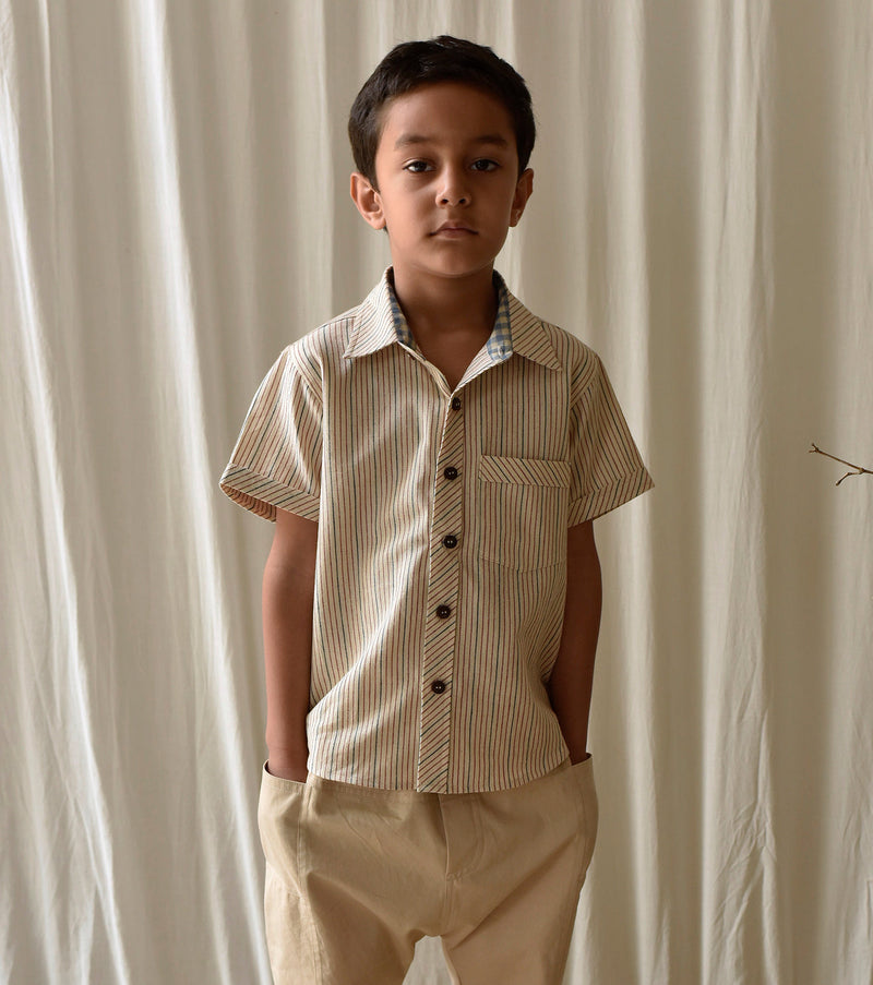 Stripe All Day Shirt by Khara Kapas Kids for kids in Singapore