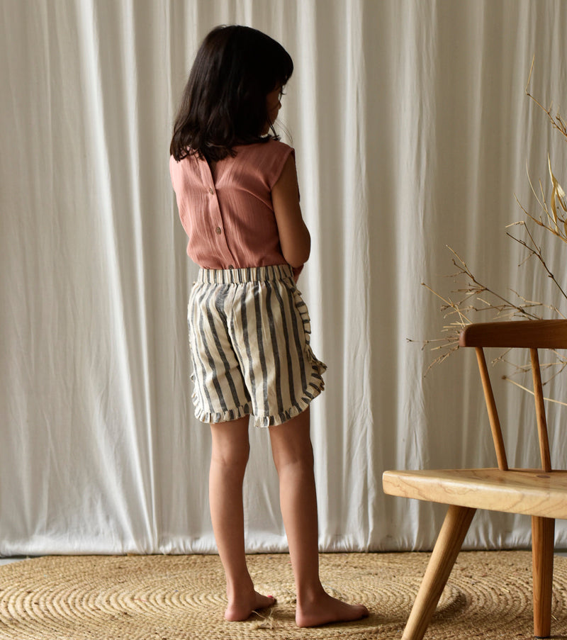 Stripe Me Linen Shorts Bottoms by Khara Kapas Kids for kids in Singapore