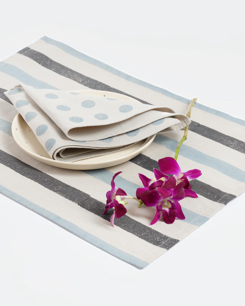 Stripe Tablemats ,Blue And Grey ( Set of 2 ) Home Minimal Indian 