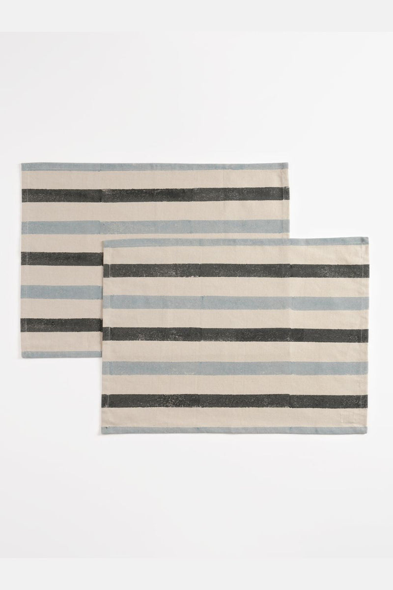 Stripe Tablemats ,Blue And Grey ( Set of 2 ) Home Minimal Indian 
