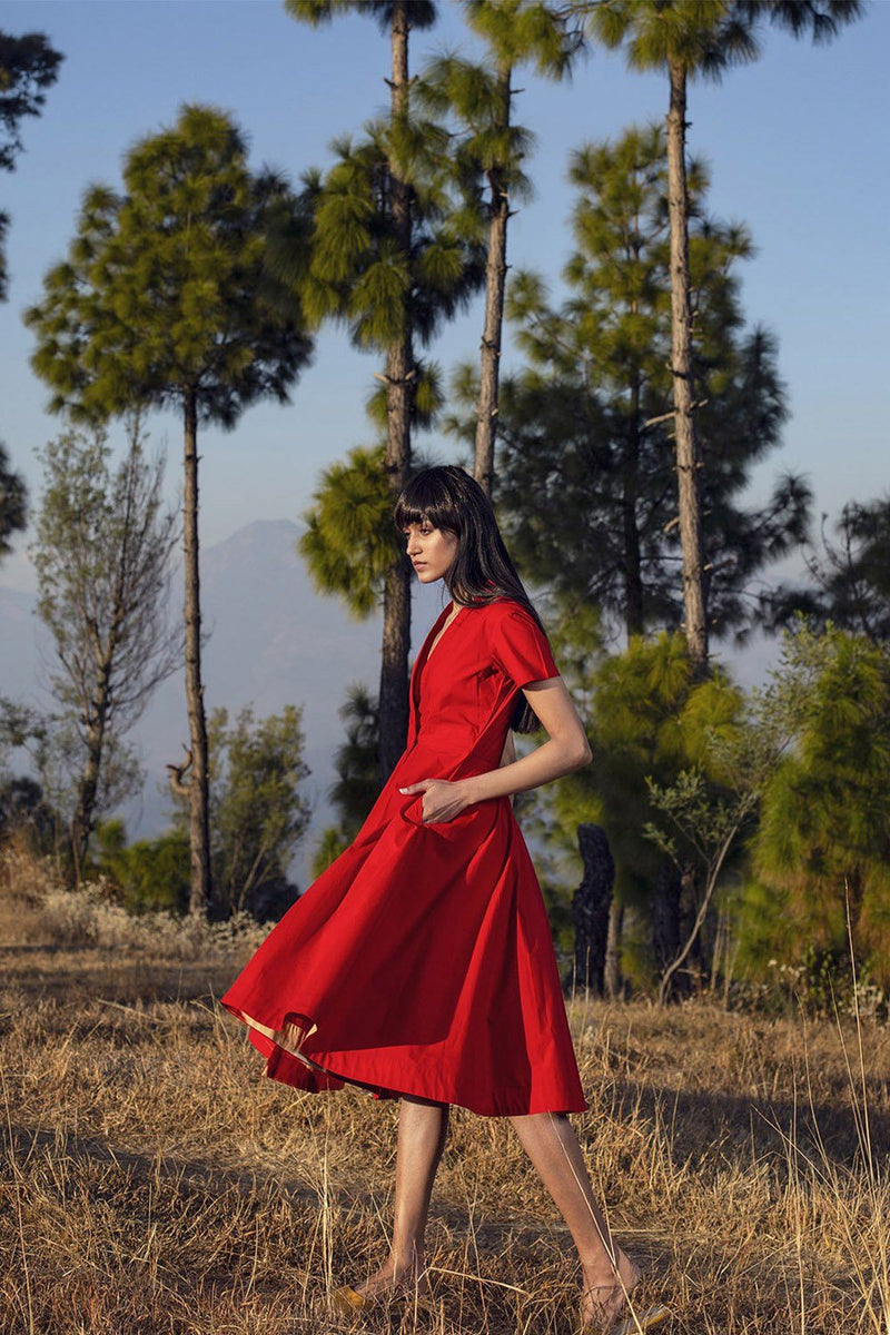 The Woman Afoot Dress by Khara Kapas in red for women in Singapore