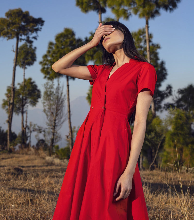 The Woman Afoot Dress by Khara Kapas in red for women in Singapore