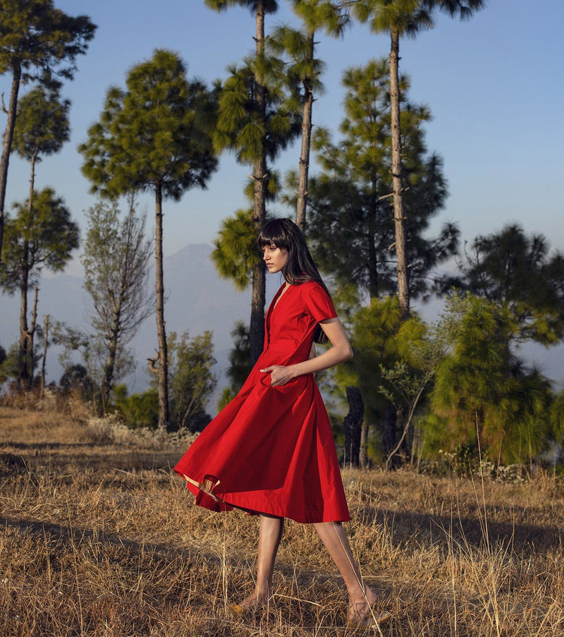 The Woman Afoot Dress by Khara Kapas in red for women in Singapore