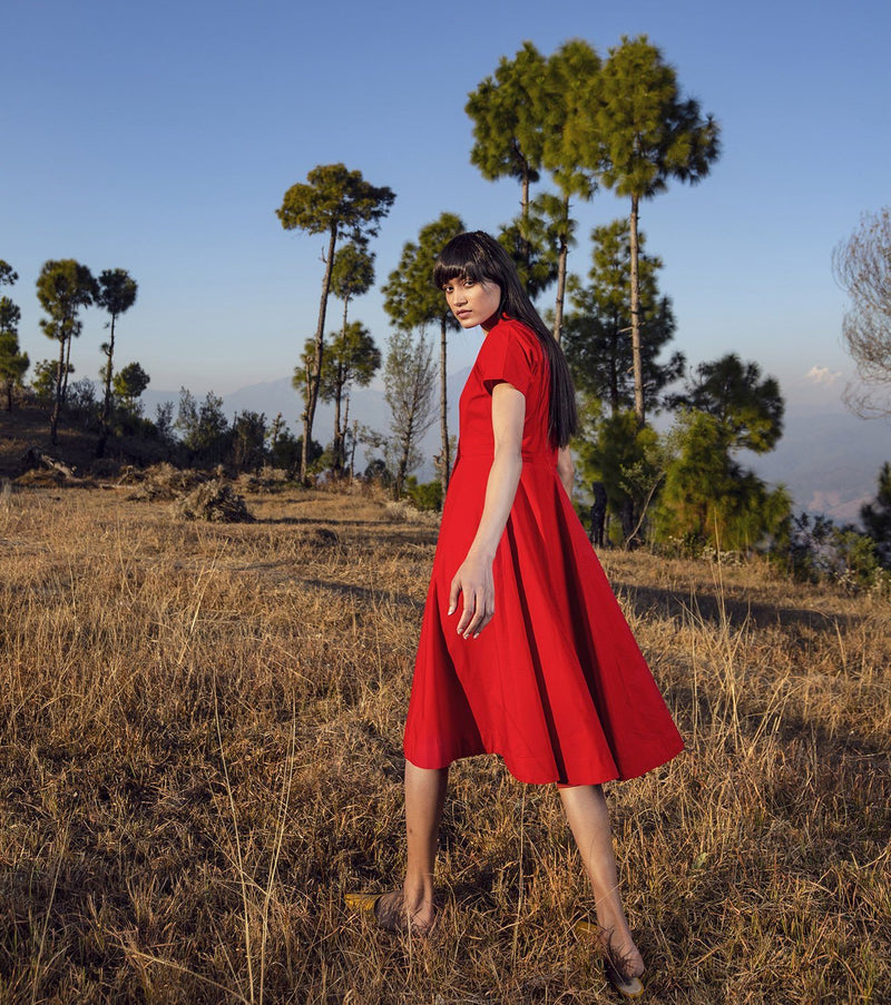 The Woman Afoot Dress by Khara Kapas in red for women in Singapore