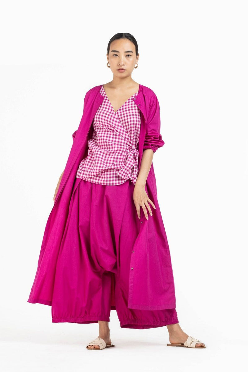Tie Top Hot Pink Check Co-ord Co-ord Set,Bottoms,Top & Tunics by THREE for women in Singapore