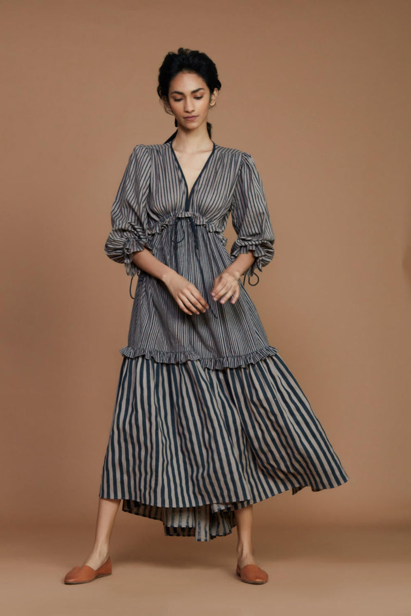 Tiered Frill Grey Striped Dress Dress by Mati for women in Singapore