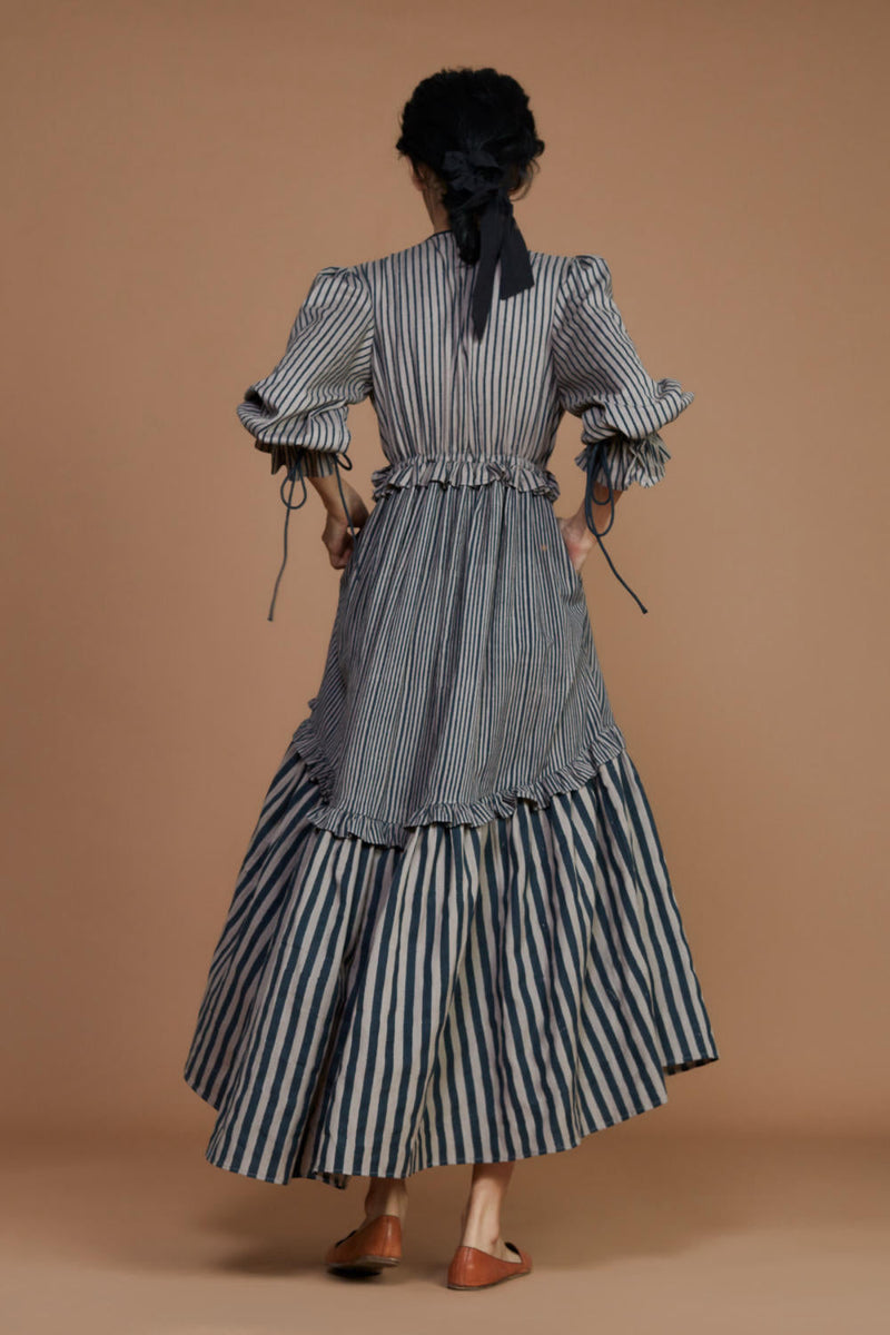 Tiered Frill Grey Striped Dress Dress by Mati for women in Singapore
