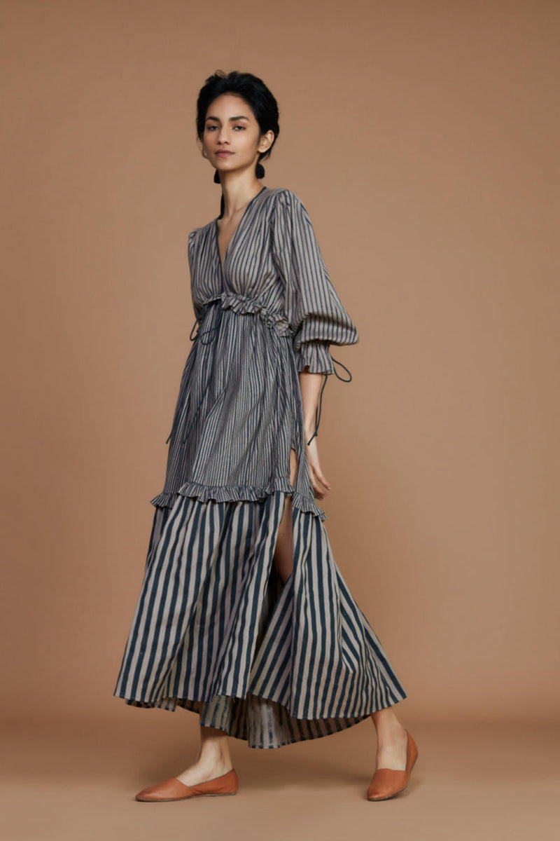 Tiered Frill Grey Striped Dress Dress by Mati for women in Singapore